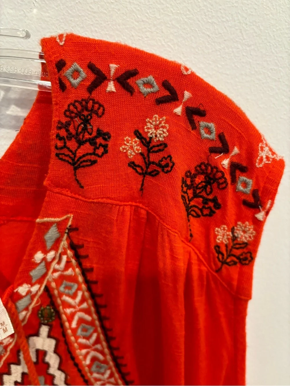 Free People Embroidered Bohemian Tassel Sleeveless Top Open Back Orange Women M